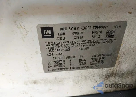 2019 Buick Encore Fwd Sport Touring from USA, damaged, VIN KL4CJ1SBXKB928897
